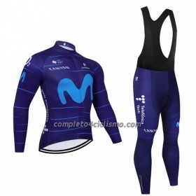Completo Maglia ML + Pantaloncino con bretelle ML 2022 Movistar Team Blu